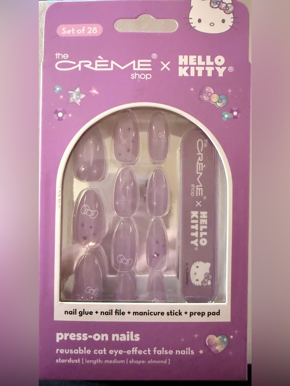 The Creme Shop Hello Kitty Press On Nails Reusable Cat Eye Effect Medium Almond